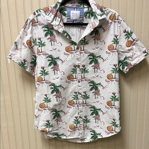 Men’s Denim & Flowers SZ L Short Sleeve Shirt Tropical Beach Party Spring/Summer